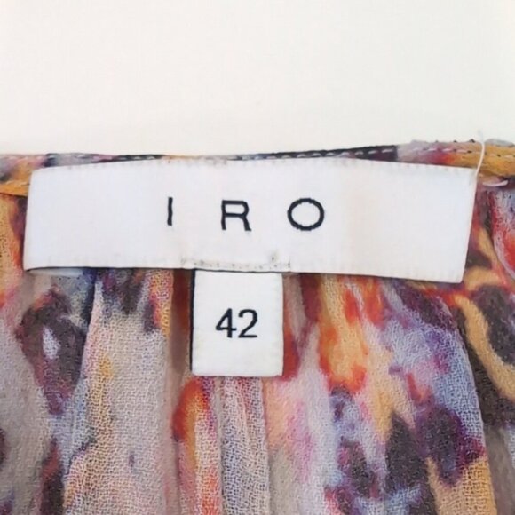 Iro Plum Sleeveless Mini Dress Watercolor Flowy Drawstring Vneck US Size 10 - Picture 15 of 16